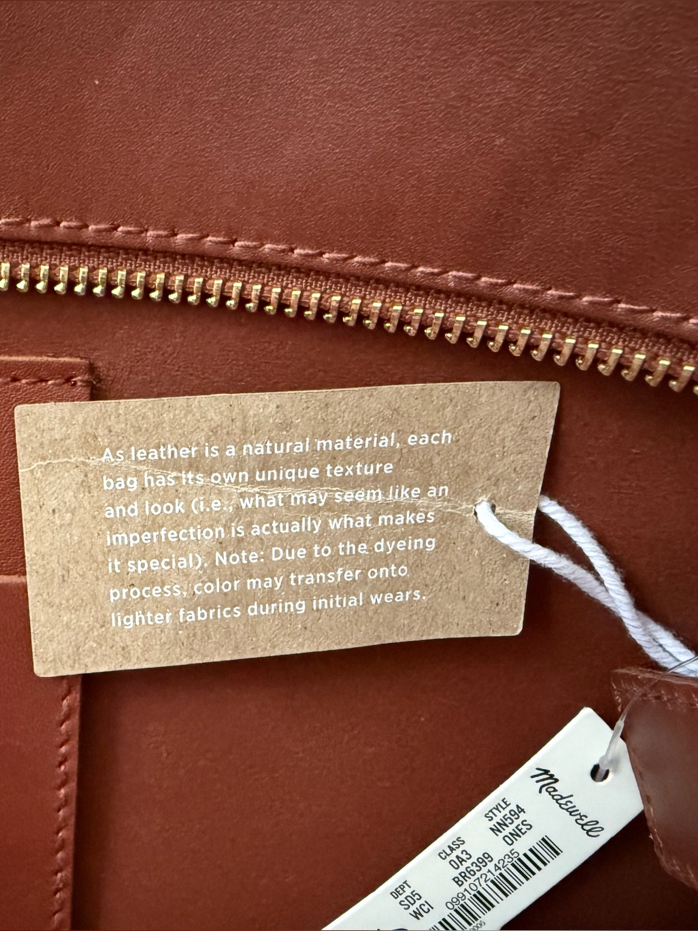 NWT Madewell The Zip-Top Essential Tote Leather Warm Cinnamon - Picture 8 of 14